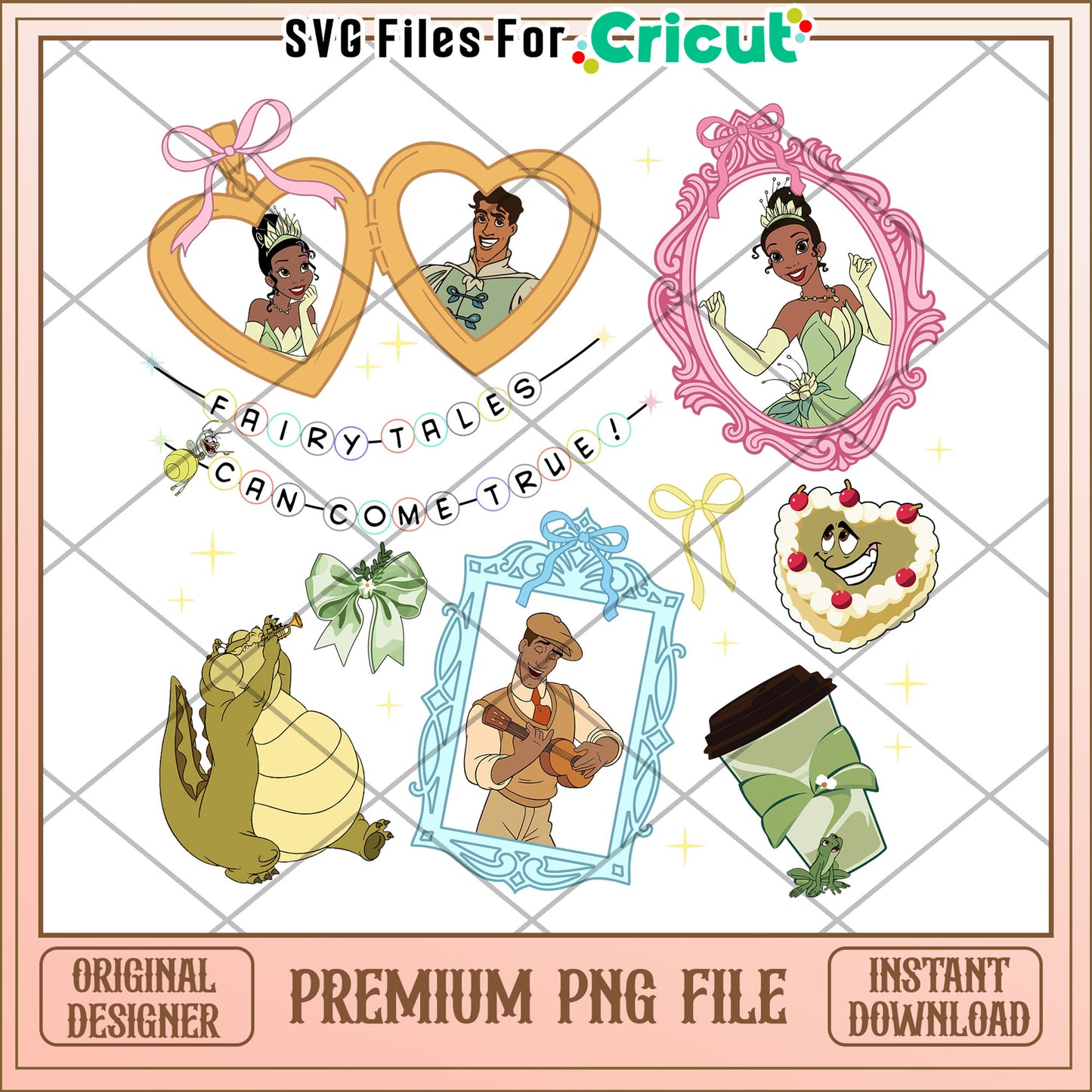 Tiana princess photo frame png, the princess and the frog characters png