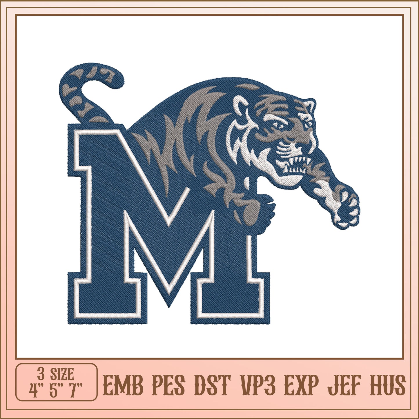Tiger Mascot Embroidery Design for Personalized Apparel 4-7 Inch