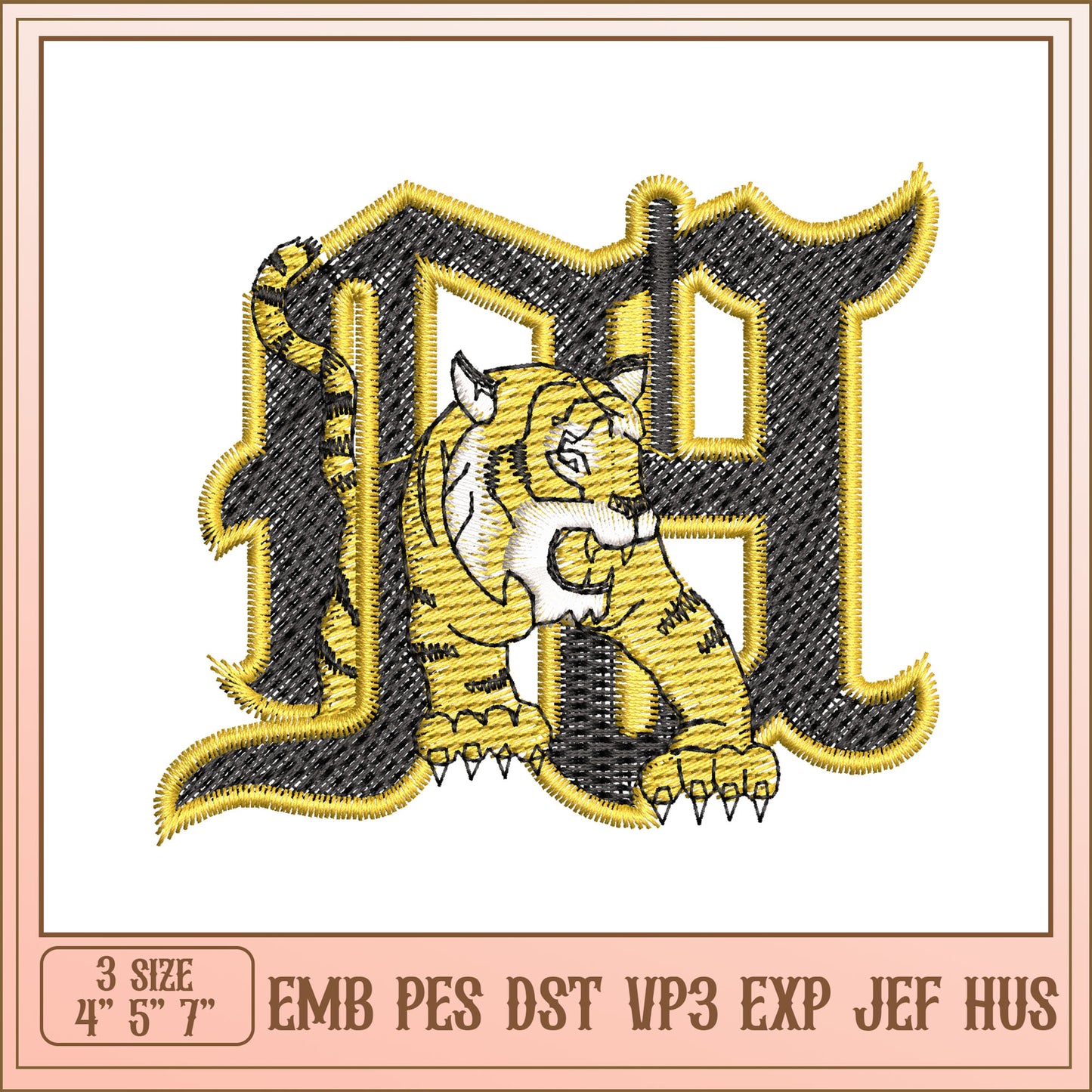 Tiger Monogram Embroidery Design