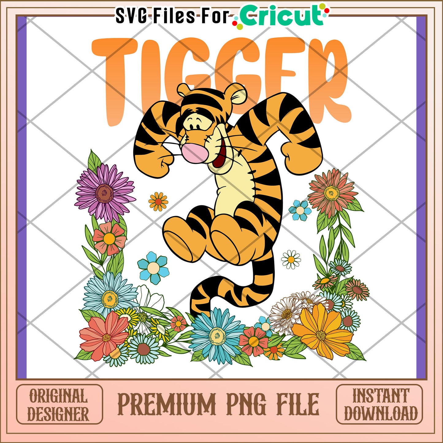Tigger PNG Flower Design Instant Download