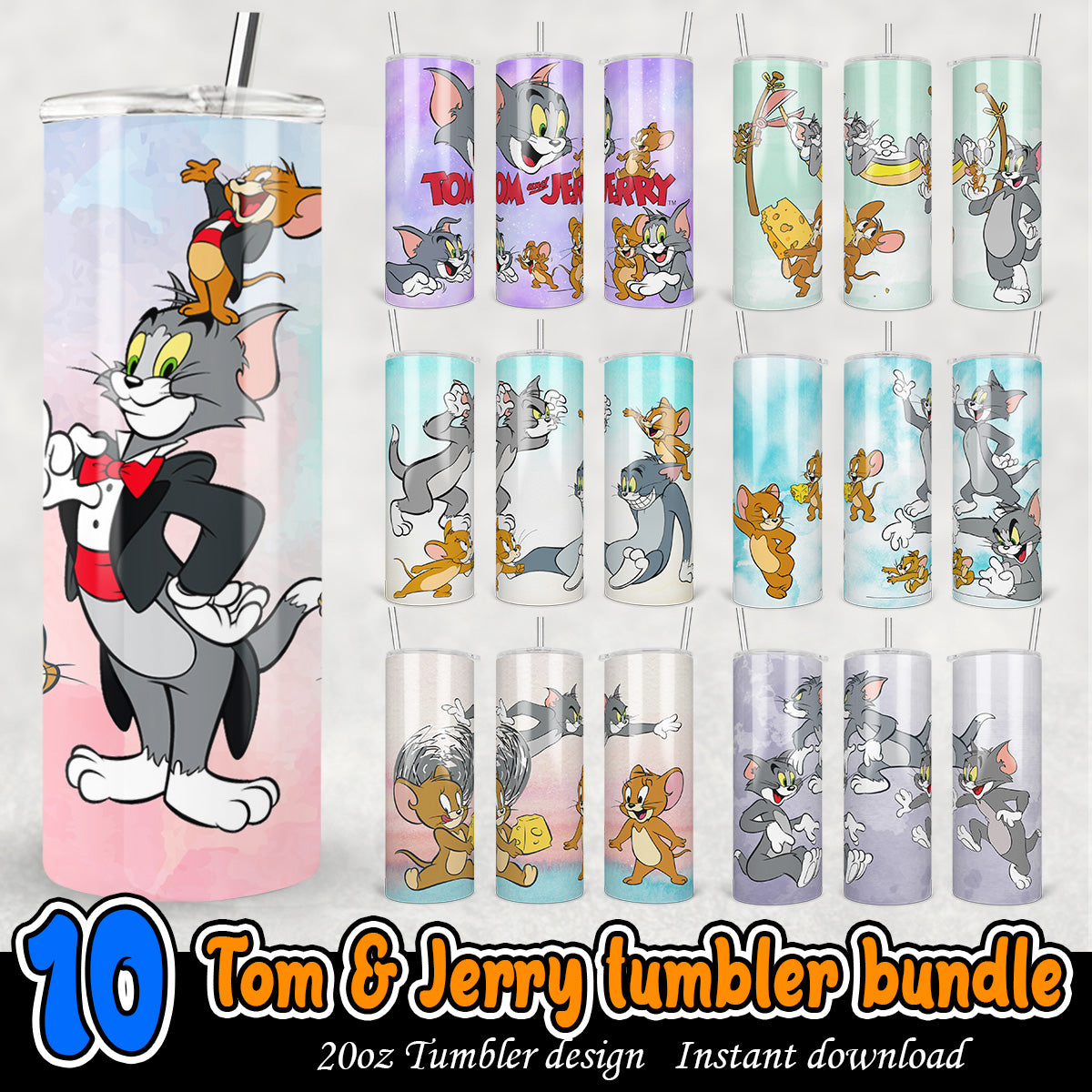 Tom and Jerry Tumbler Bundle, Tom and Jerry 20oz tumbler wrap