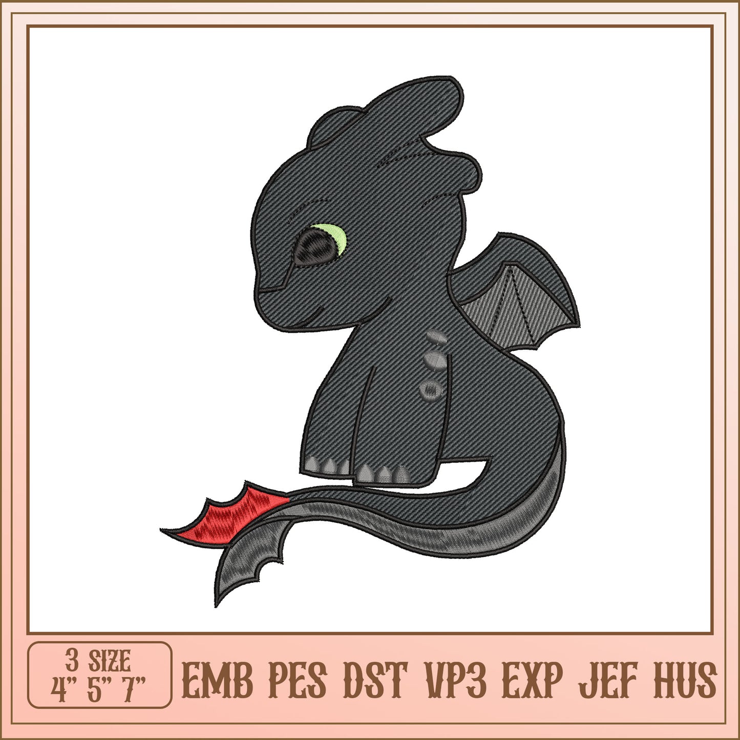 Toothless Dragon Embroidery Design