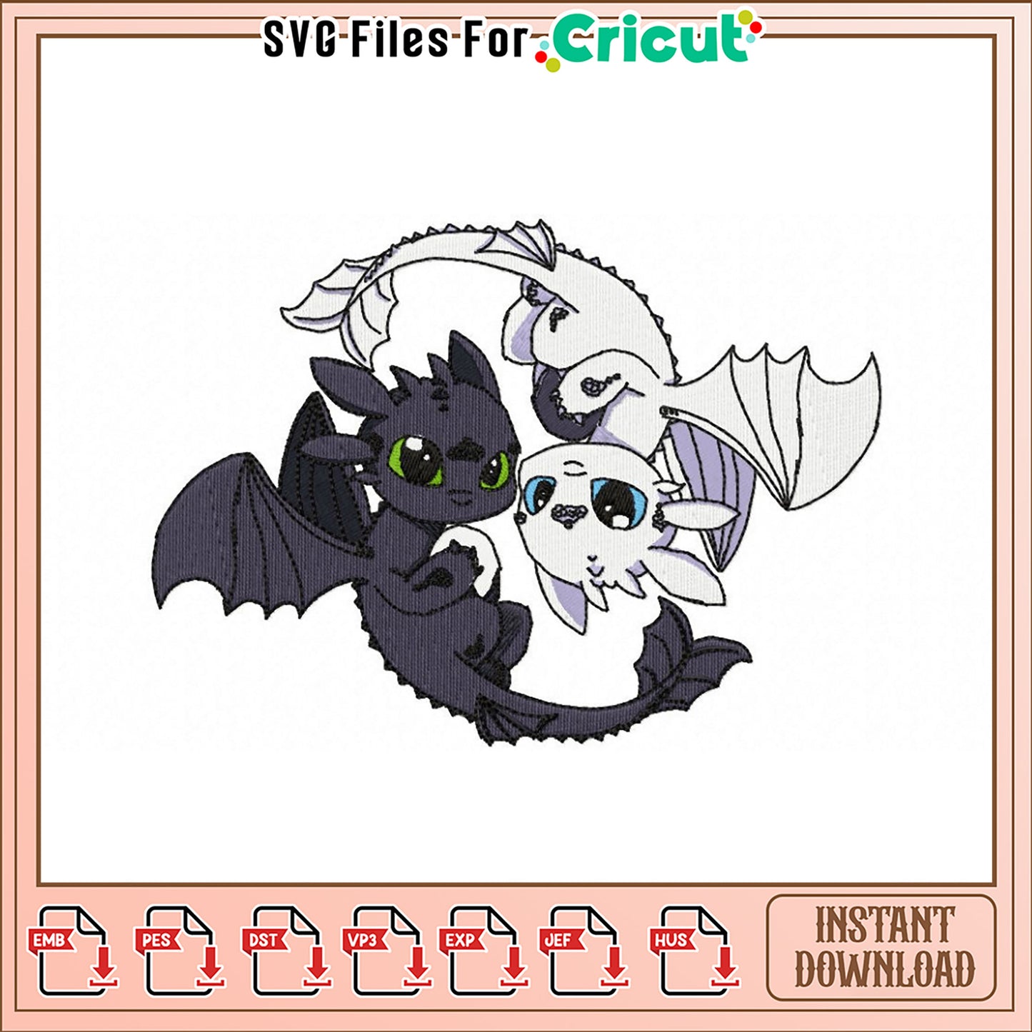 Toothless & Light Fury Embroidery Design