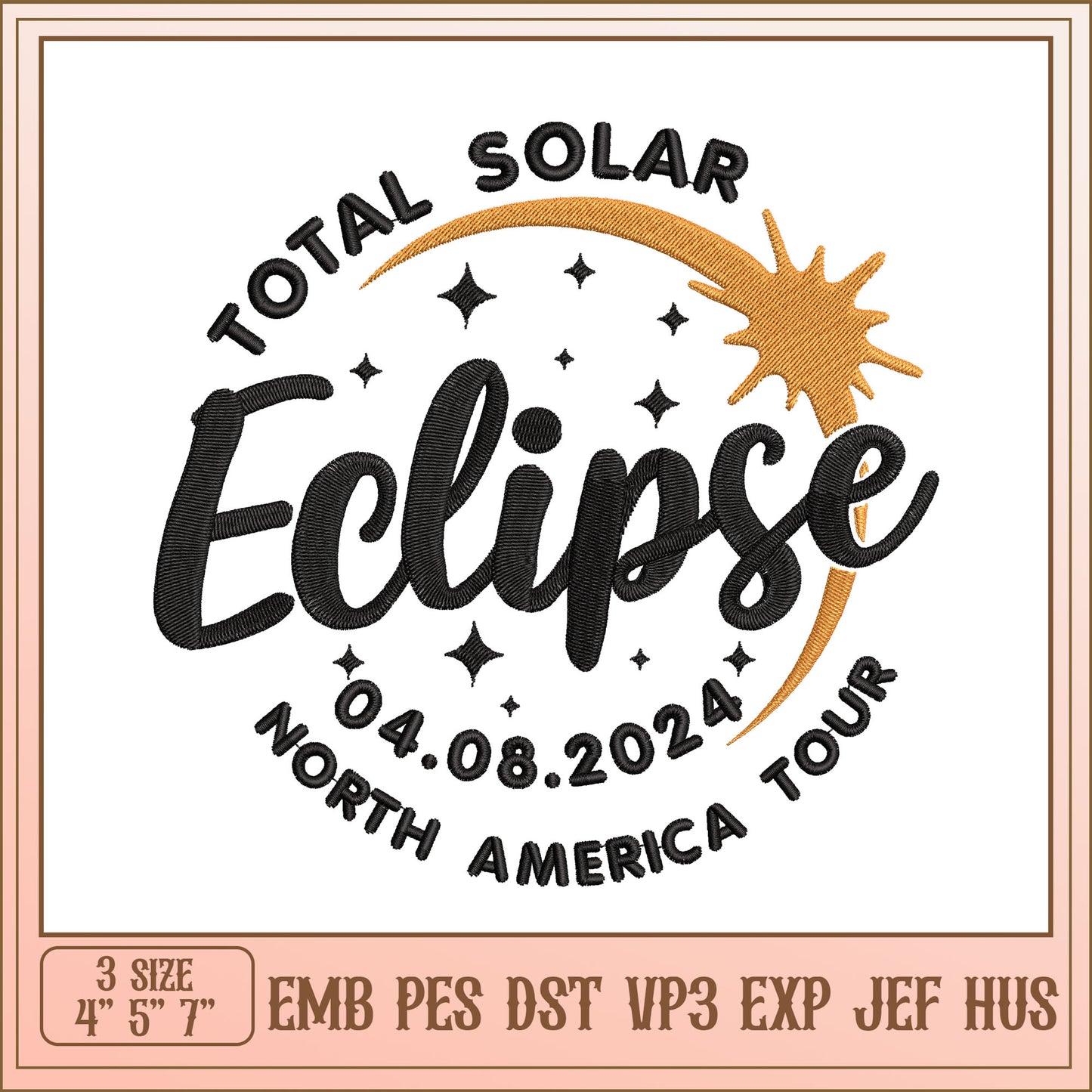 Total Solar Eclipse 2024 Embroidery Design for All Sizes