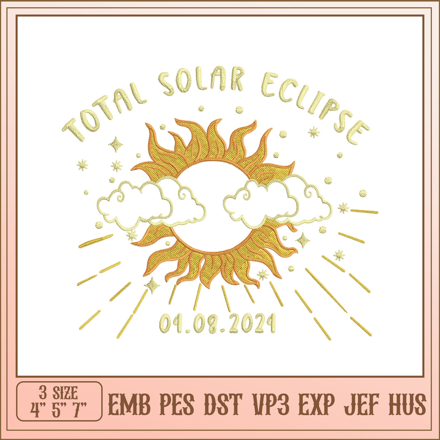 Total Solar Eclipse Embroidery Design for Unique Projects