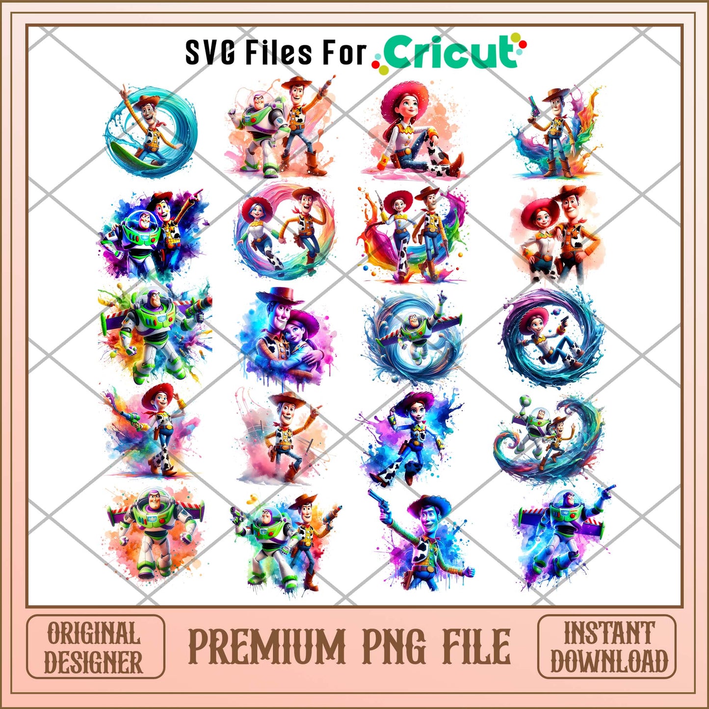 Toy Story watercolor splash png bundle, Disney art bundle