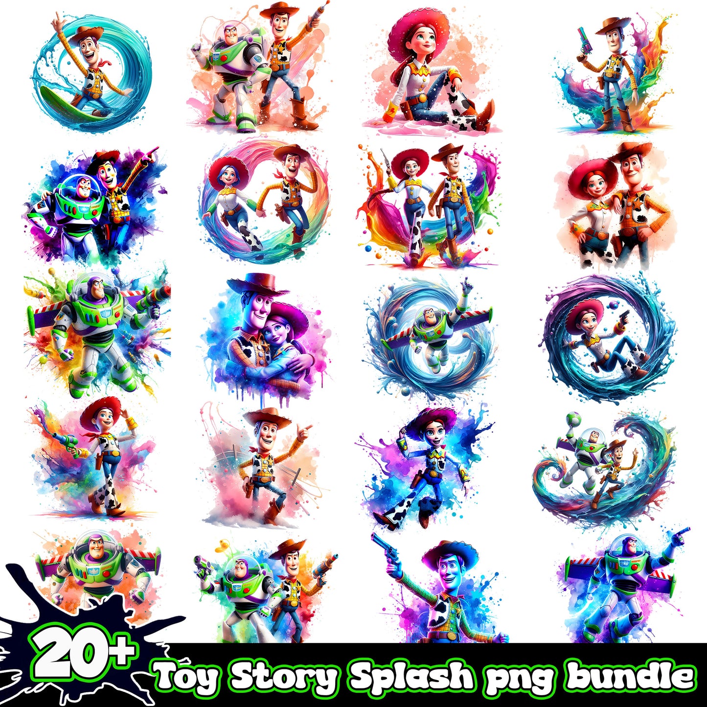 Toy story characters watercolor bundle png, toy story characters png