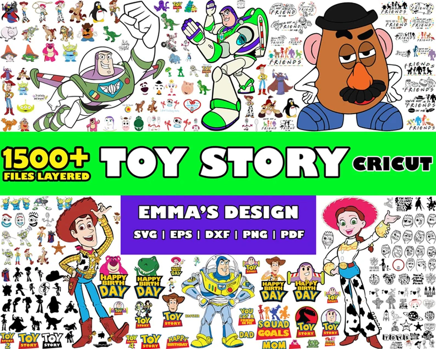 Disney toy story characters bundle svg, toy story happy birthdays svg