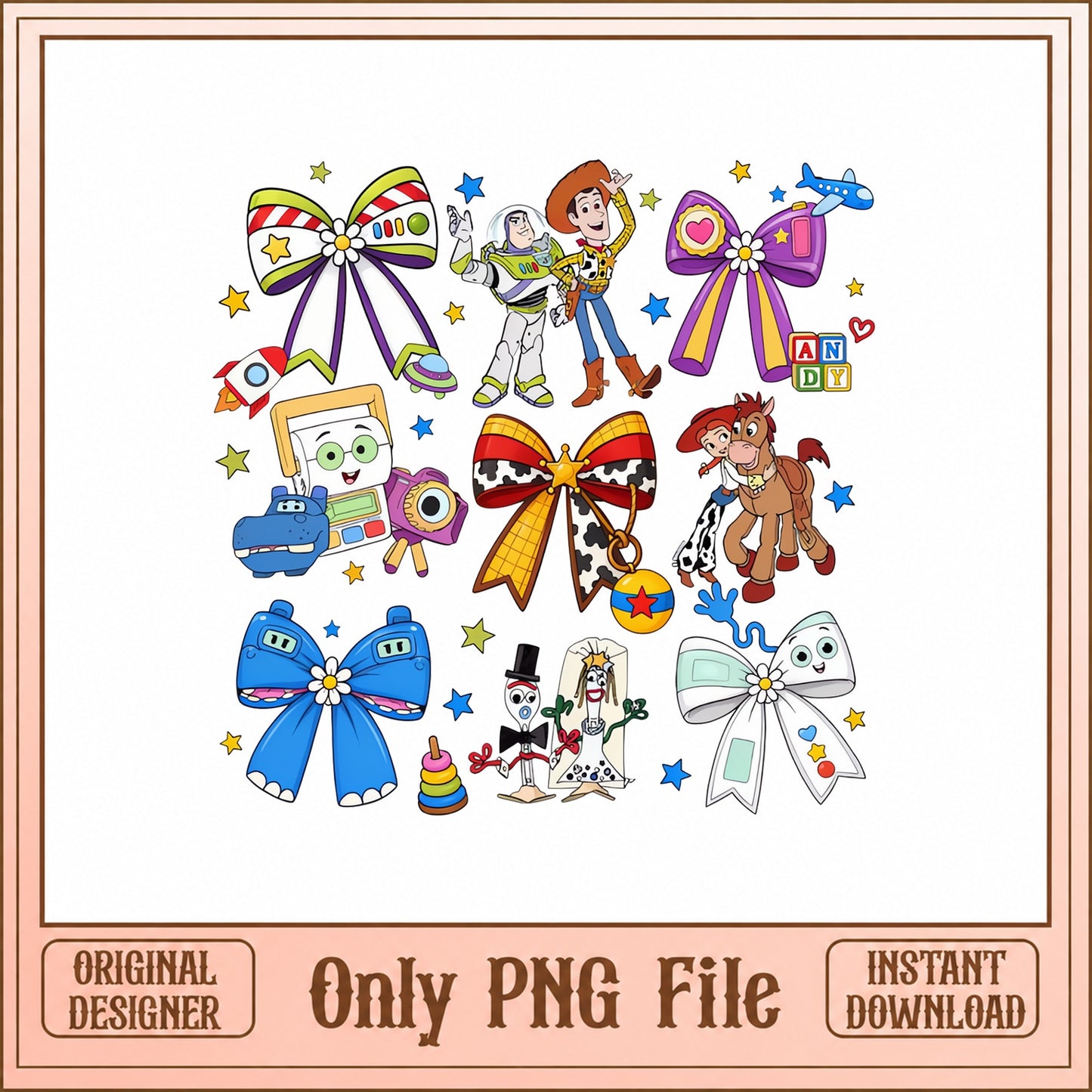Toy Story Characters Bow Bundle, Woody Buzz Lightyear, PNG
