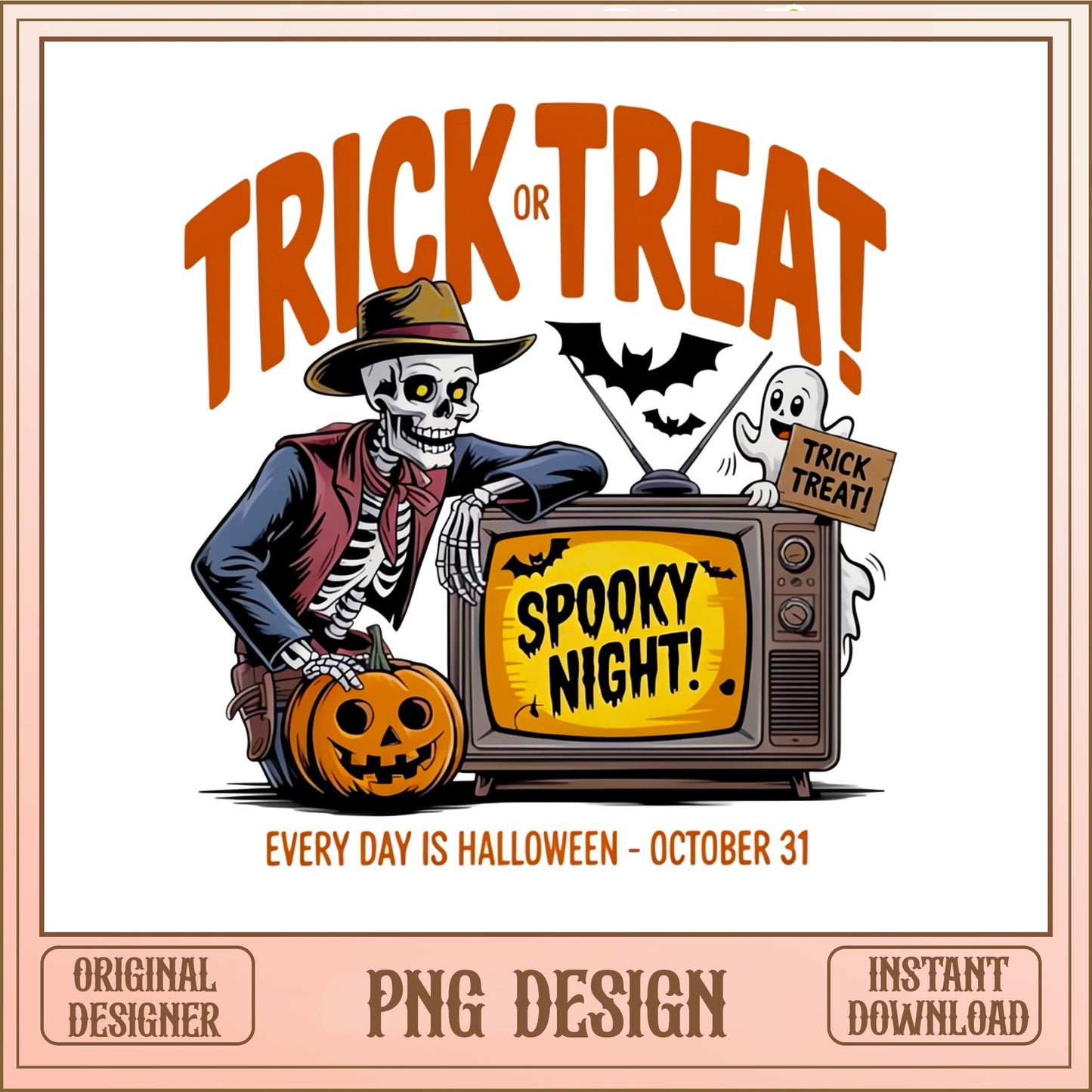 Trick Or Treat Skeleton Halloween PNG, Spooky Night PNG, Halloween PNG