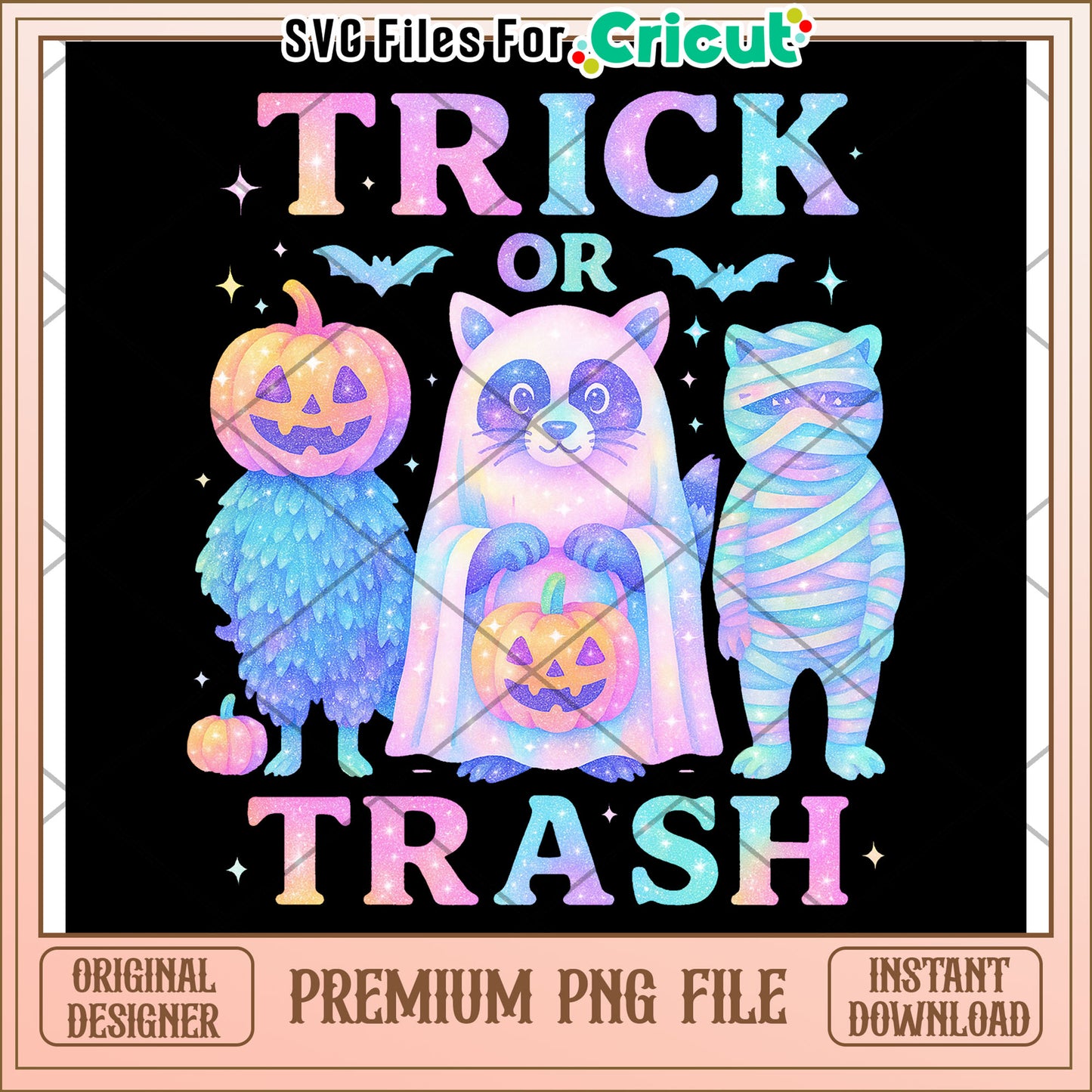 Trick or trash raccoon neon png, halloween characters png, halloween cartoons png