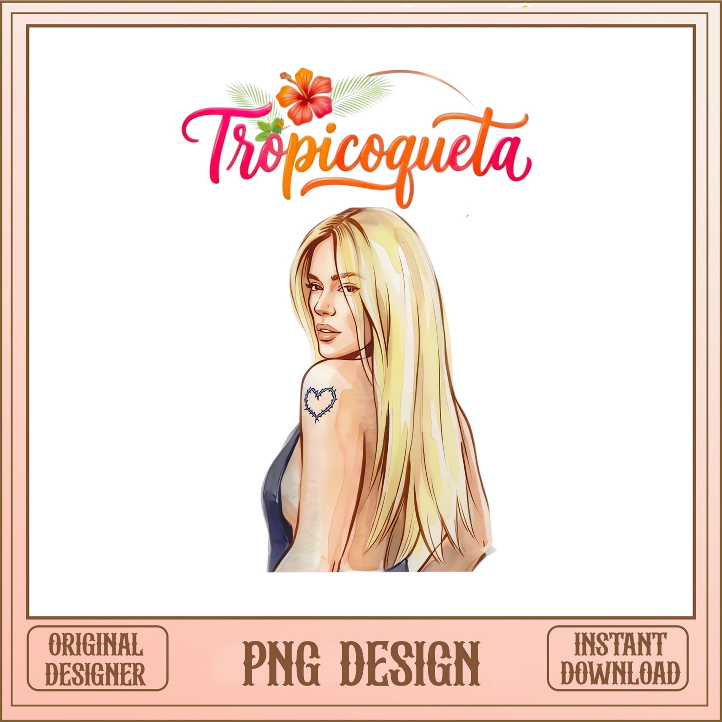 Tropicoqueta Blonde Woman PNG, Latina Girl Design PNG, Summer PNG
