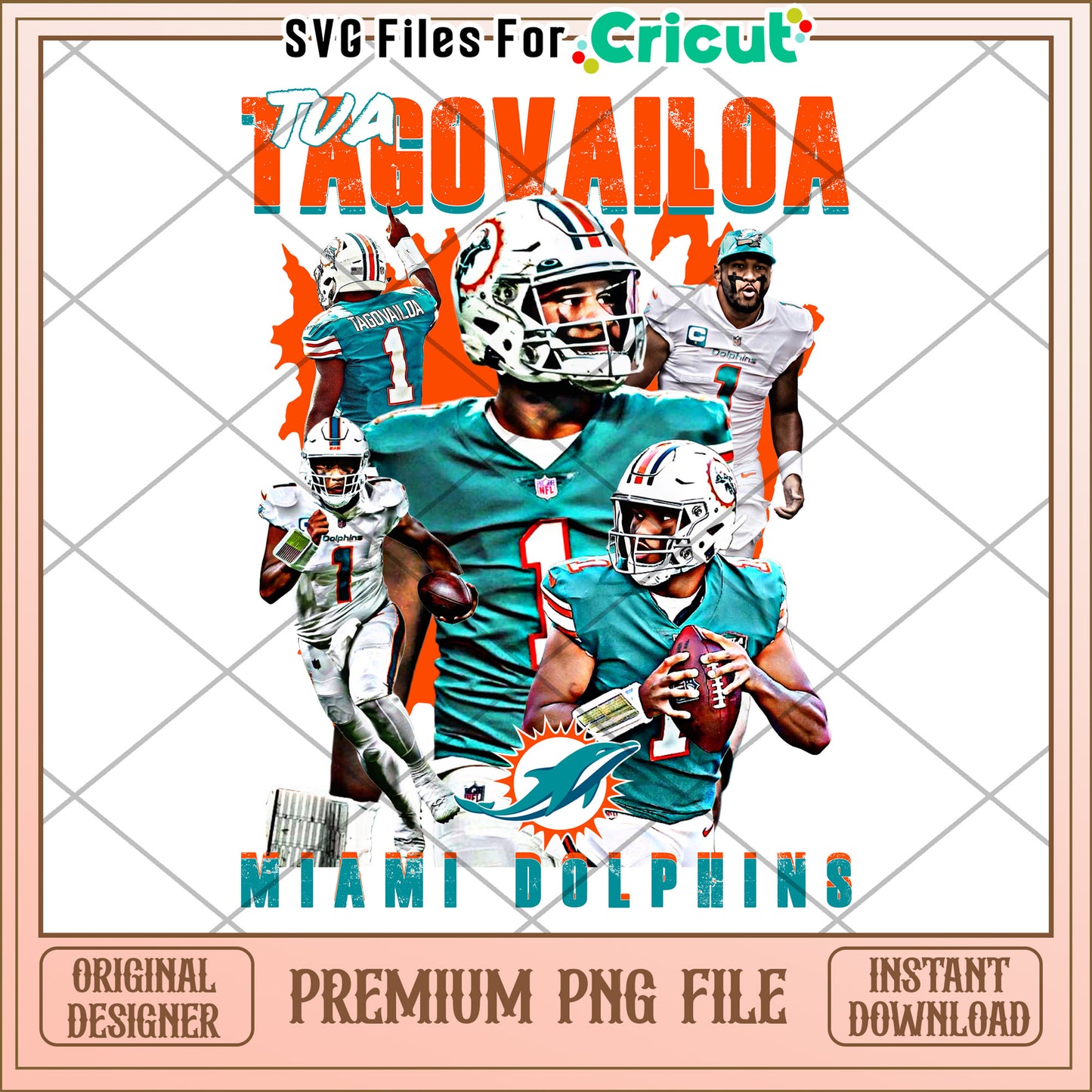 Tua Tagovailoa Miami Dolphins PNG File, Instant Download for Cricut