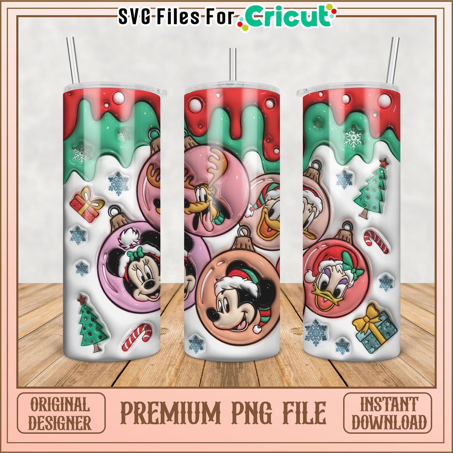 Tumbler Design PNG File with Holiday Characters for Cricut Projects