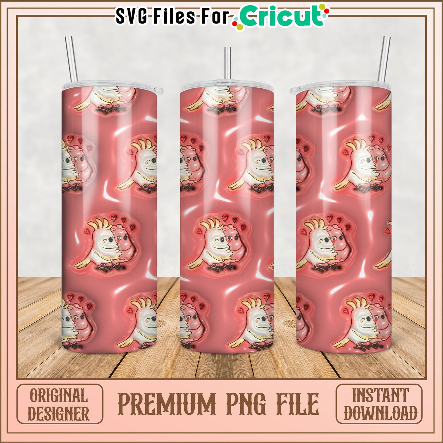Tumbler PNG Cute Parrot Design, Instant Download
