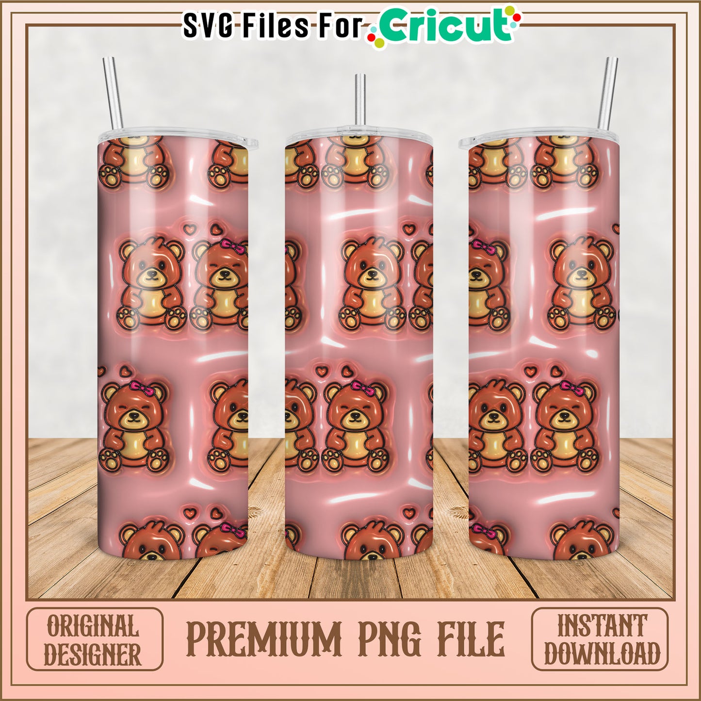 Tumbler PNG Cute Teddy Bear Design