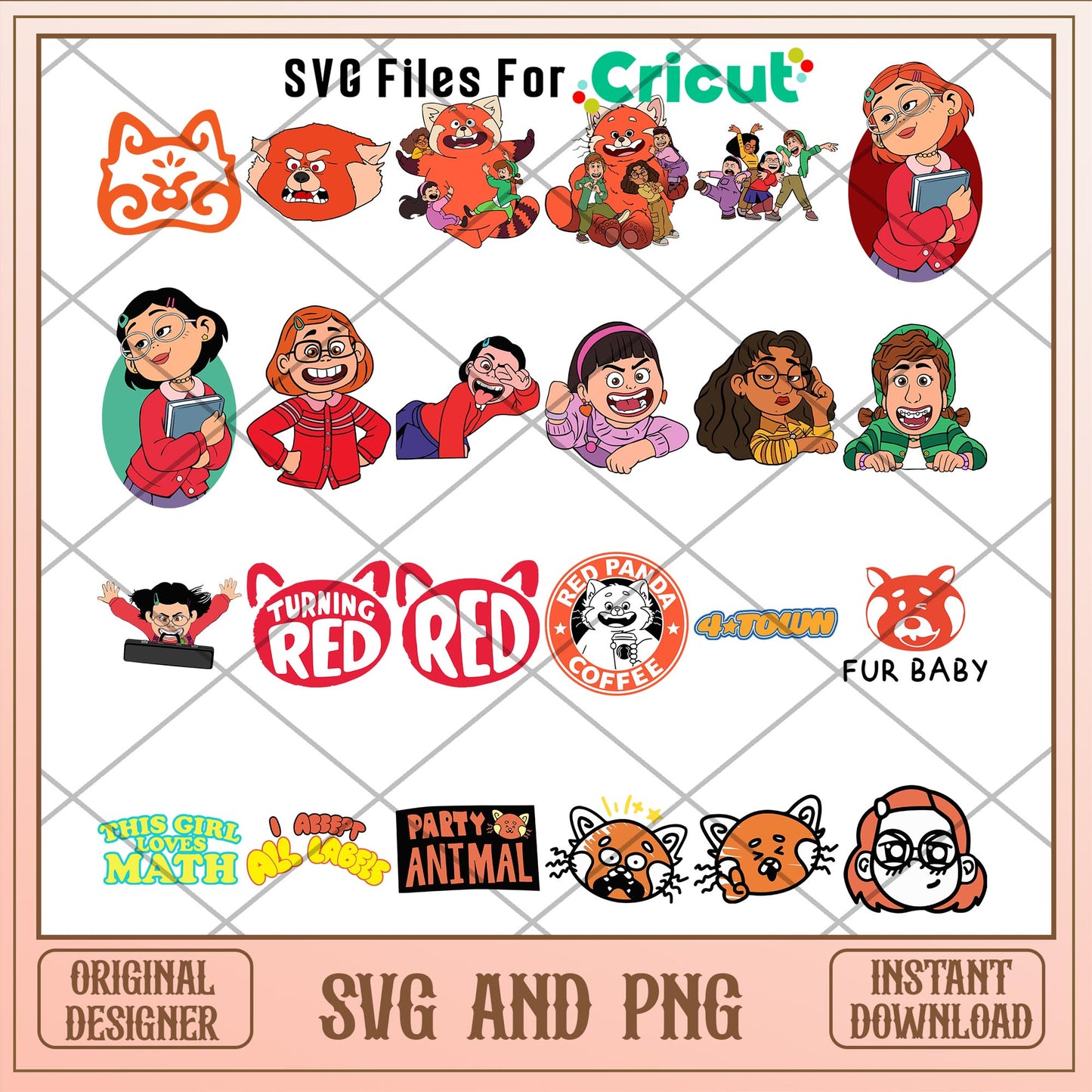 Disney Turning red characters black and white svg bundle