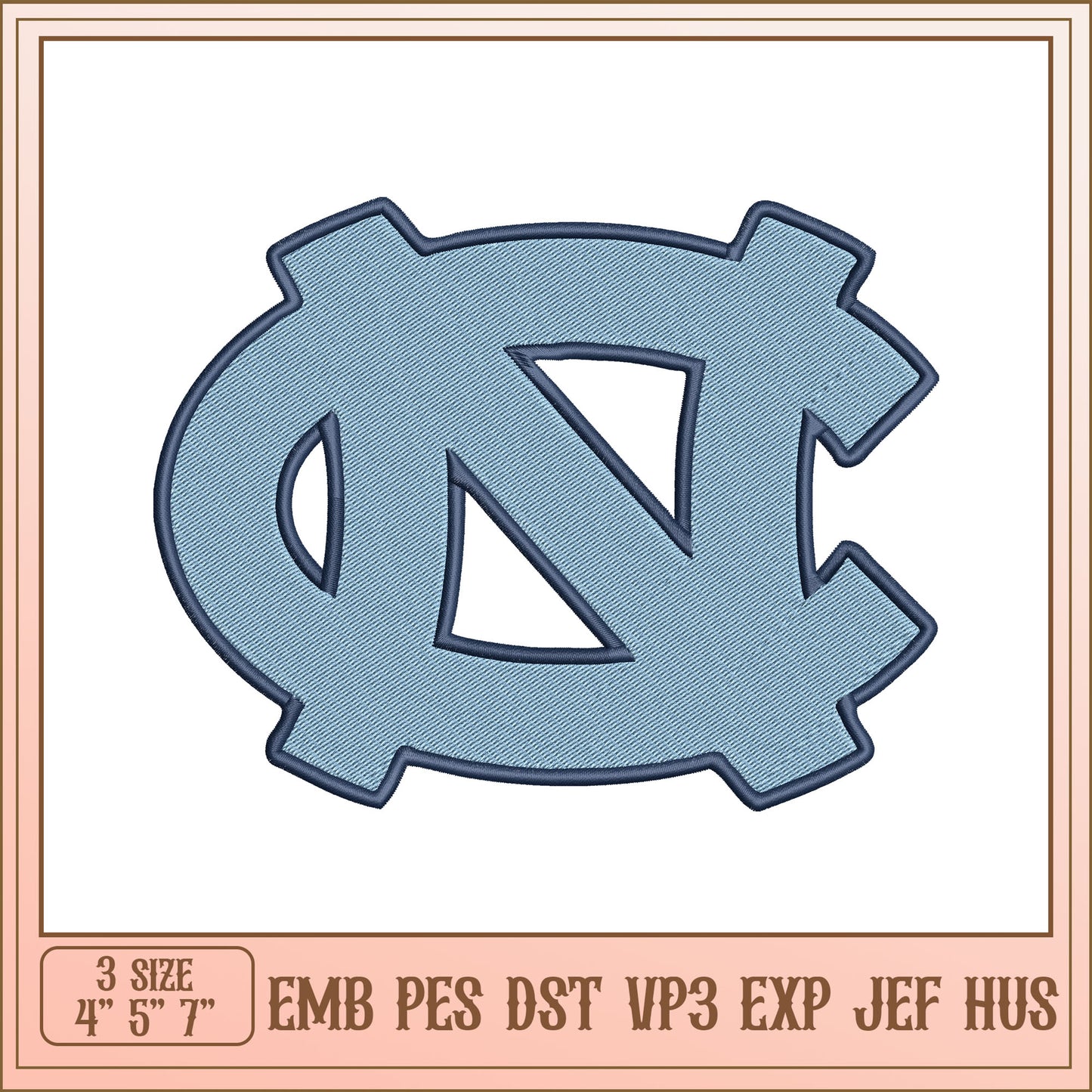 UNC Tar Heel Embroidery Design - 3 Sizes