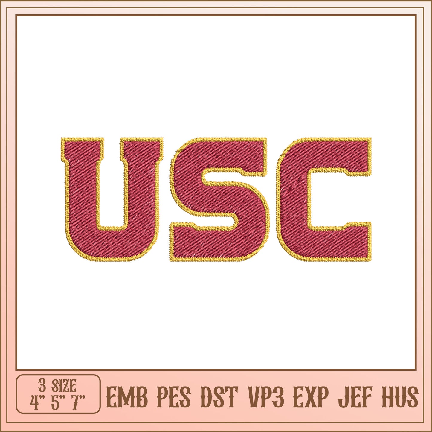 USC Embroidery Design File for Multiple Formats and Sizes