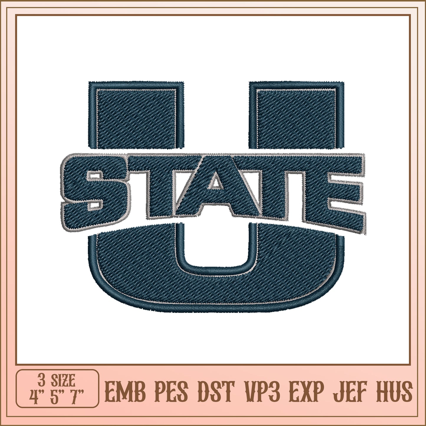 U State Embroidery Design 3 Sizes EMB PES DST