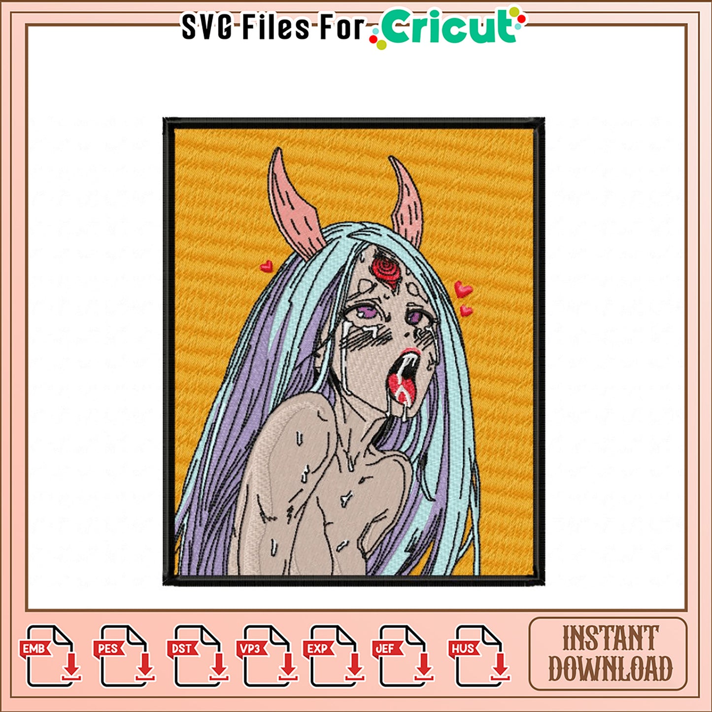Unique Demon Girl Embroidery Design for Instant Download