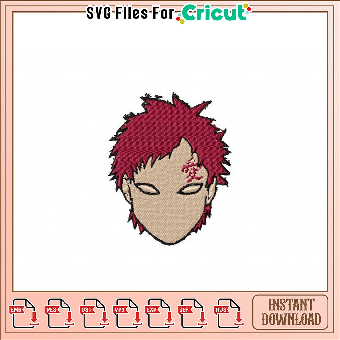 Unique Embroidery Design of Anime Character Face Art