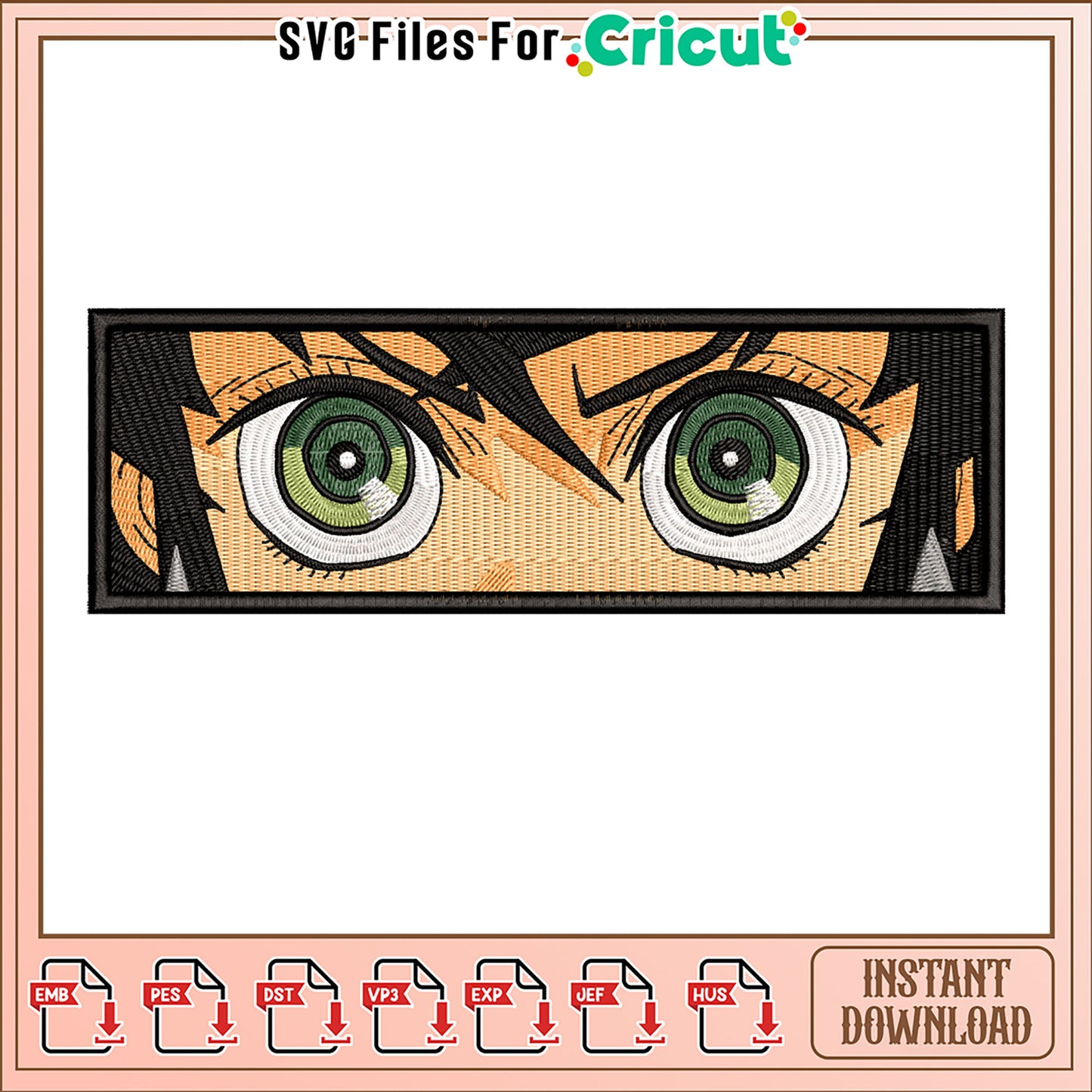Unique Embroidery Design of Striking Green Eyes Download