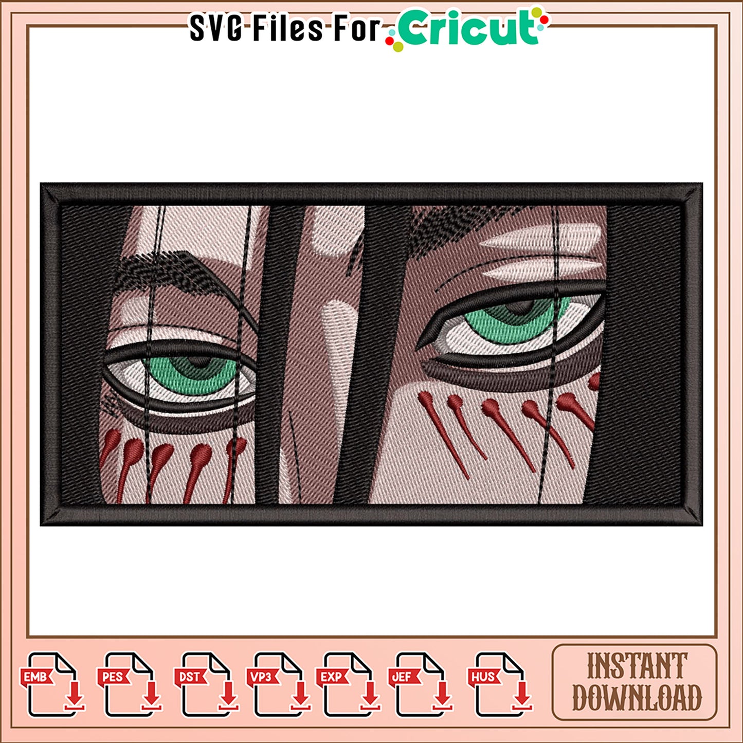 Unique Embroidery Design with Striking Green Eyes Art