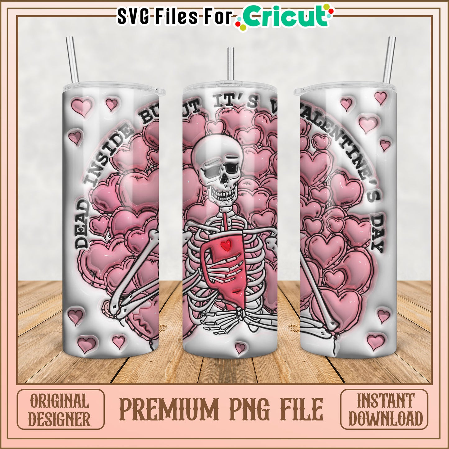 Valentines Day Skeleton Tumbler PNG