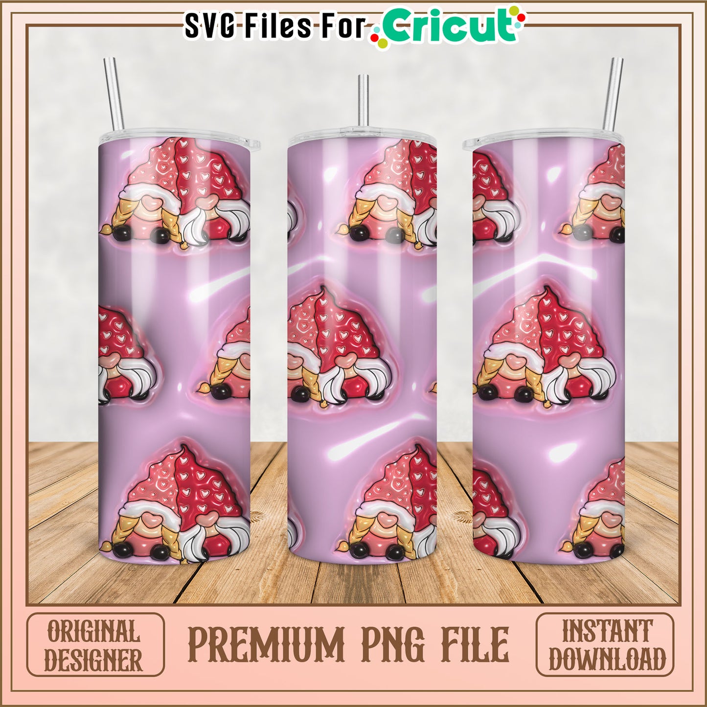 Valentines Gnomes Tumbler PNG