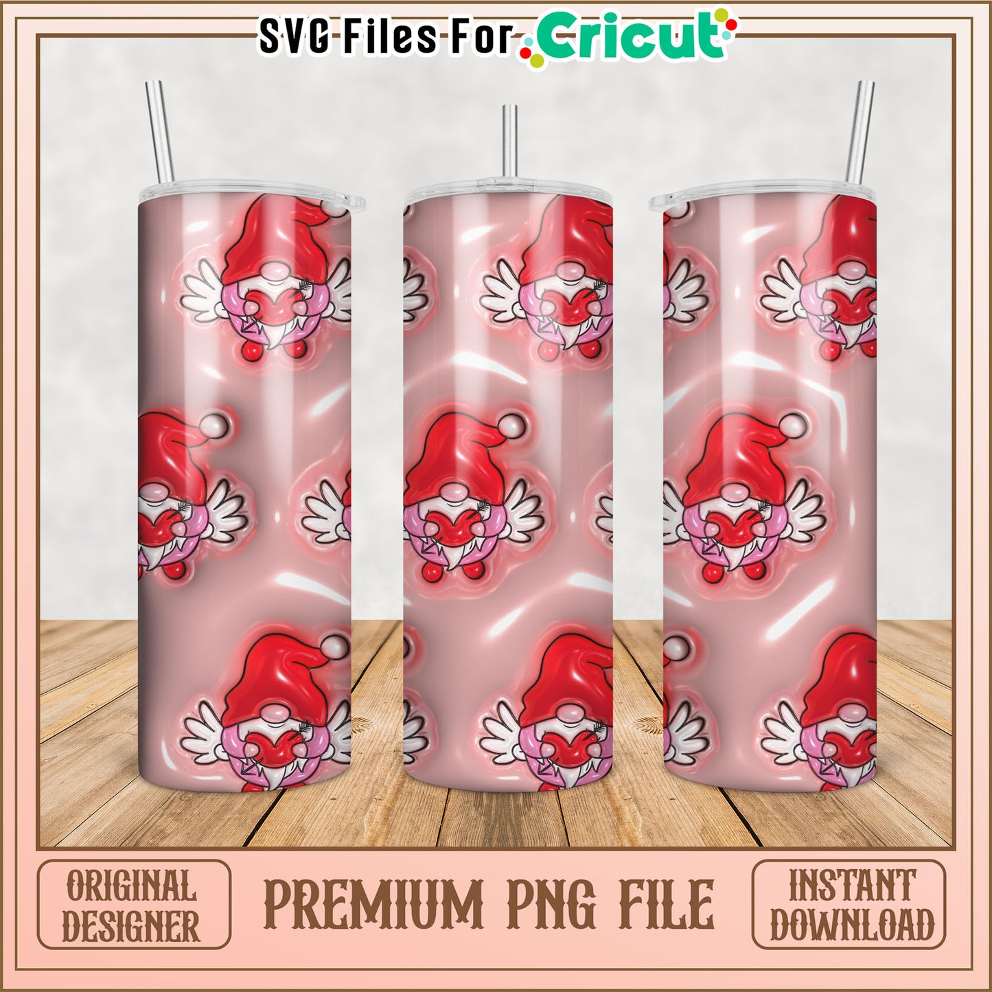 Valentines Gnomes Tumbler PNG Design