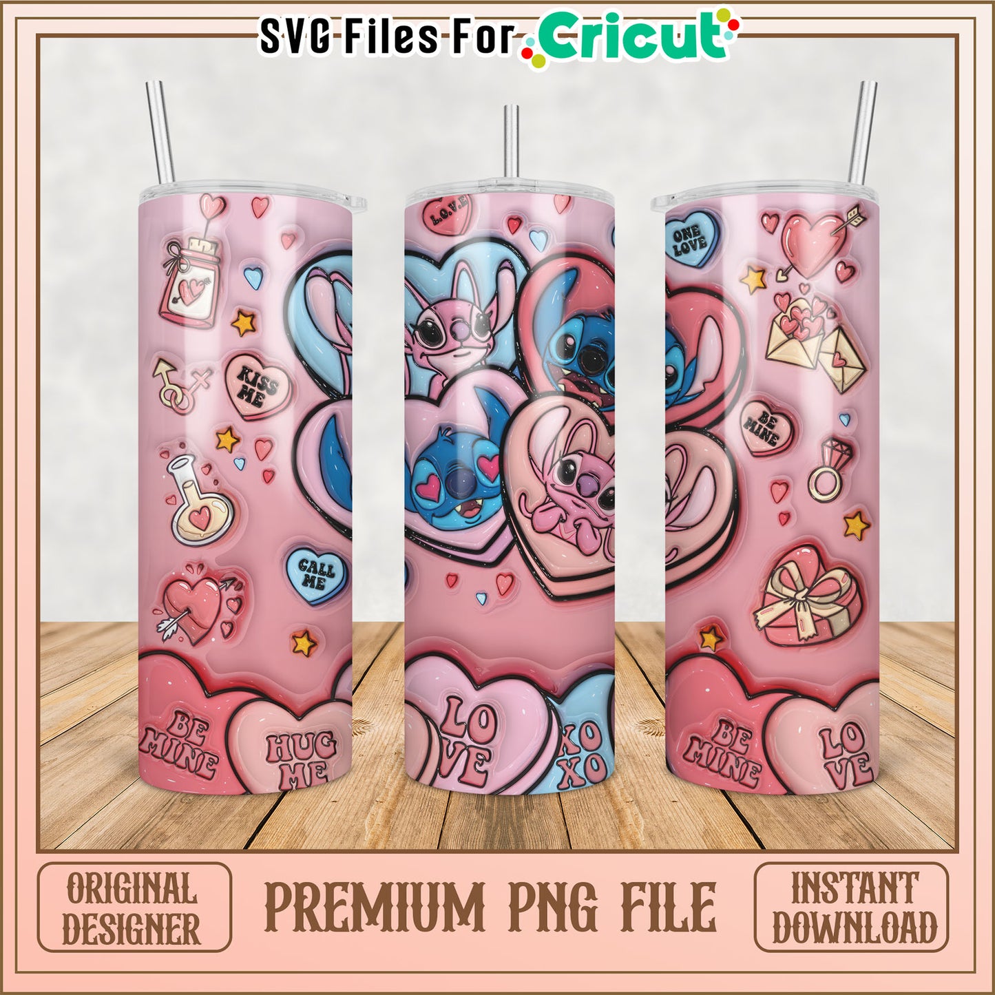 Valentines Stitch Tumbler PNG Design