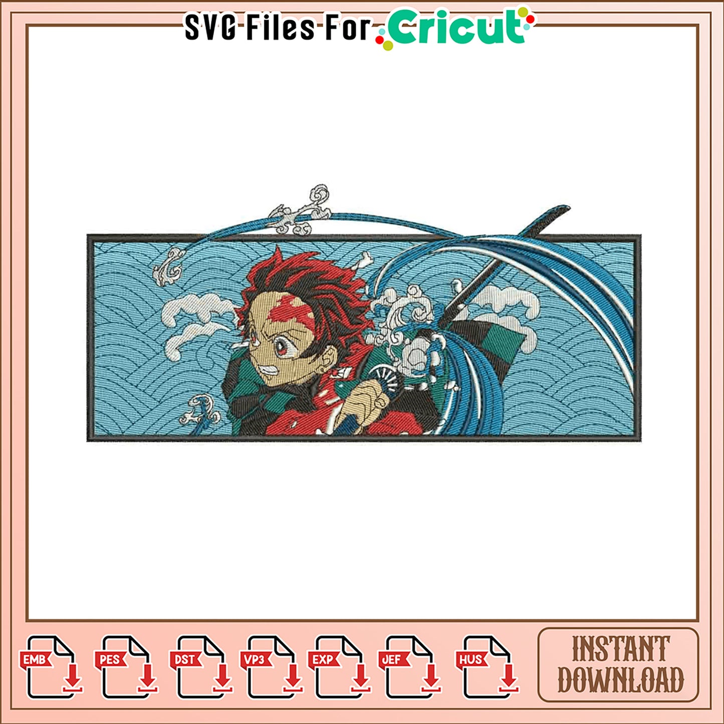 Vibrant Samurai Embroidery Design for Instant Download