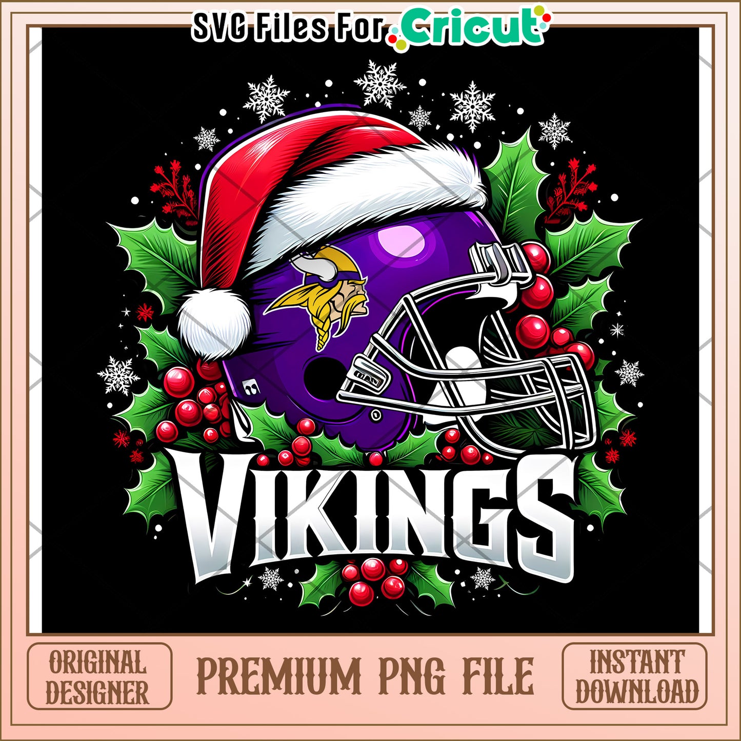 Vikings Football Helmet PNG Design for Christmas, Instant Download Available