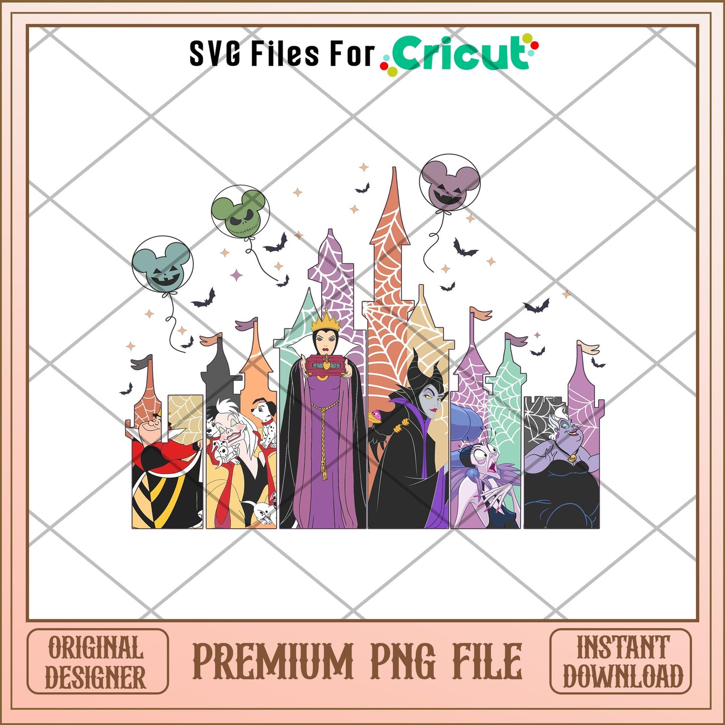 Villains Happy Halloween logo Png, Disney characters png, Digital Download