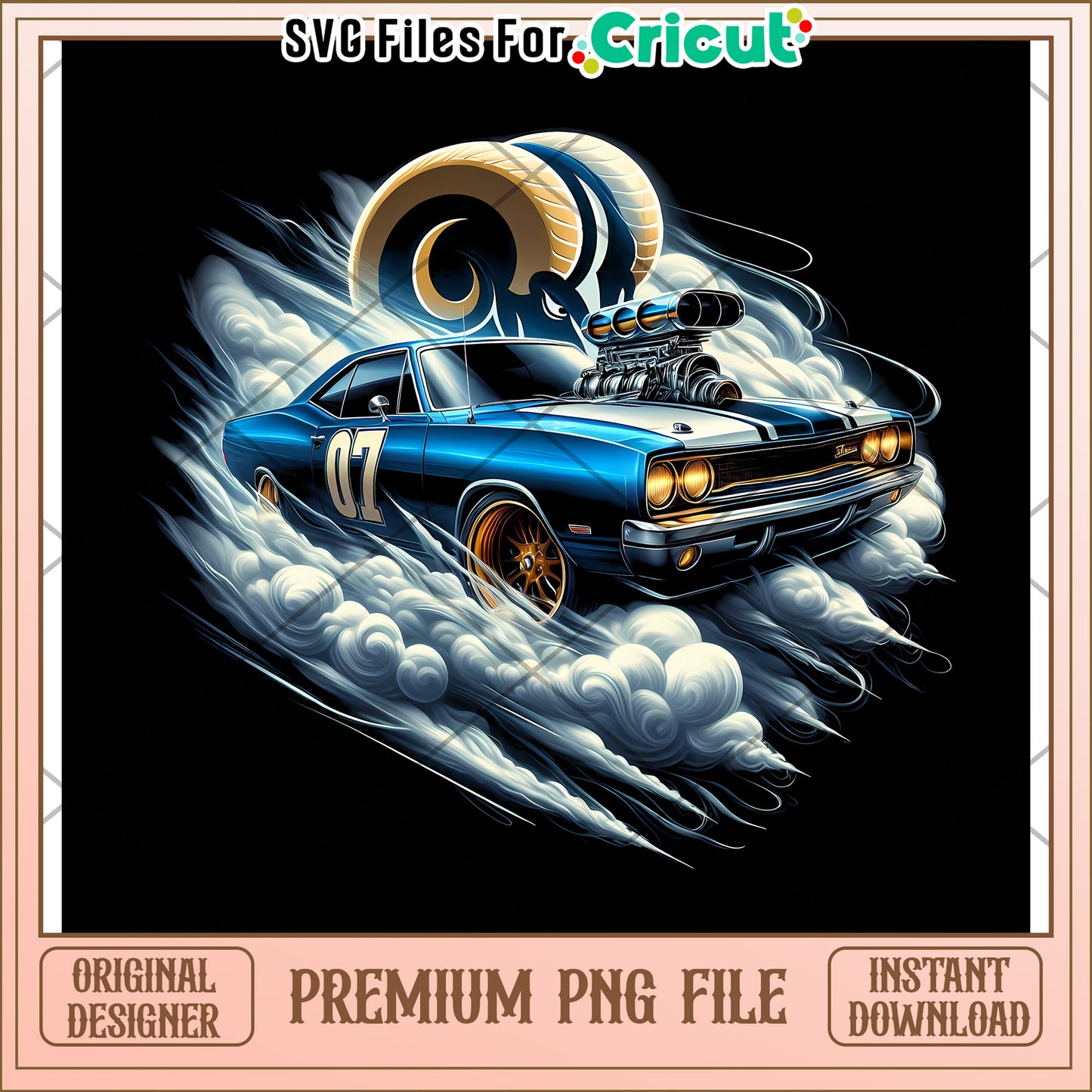 Vintage Blue Muscle Car Illustration, Perfect for Craft Projects