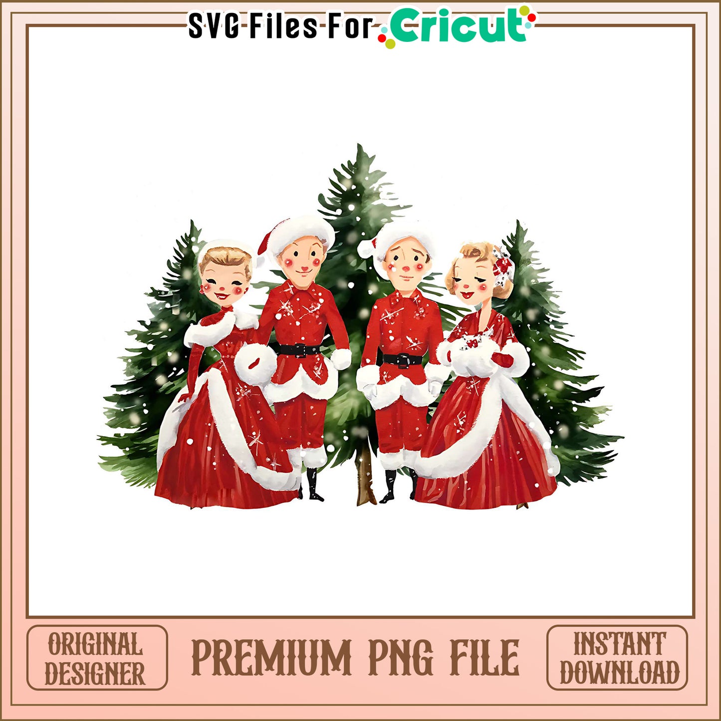 Vintage Christmas Carolers Illustration, perfect for holiday crafts