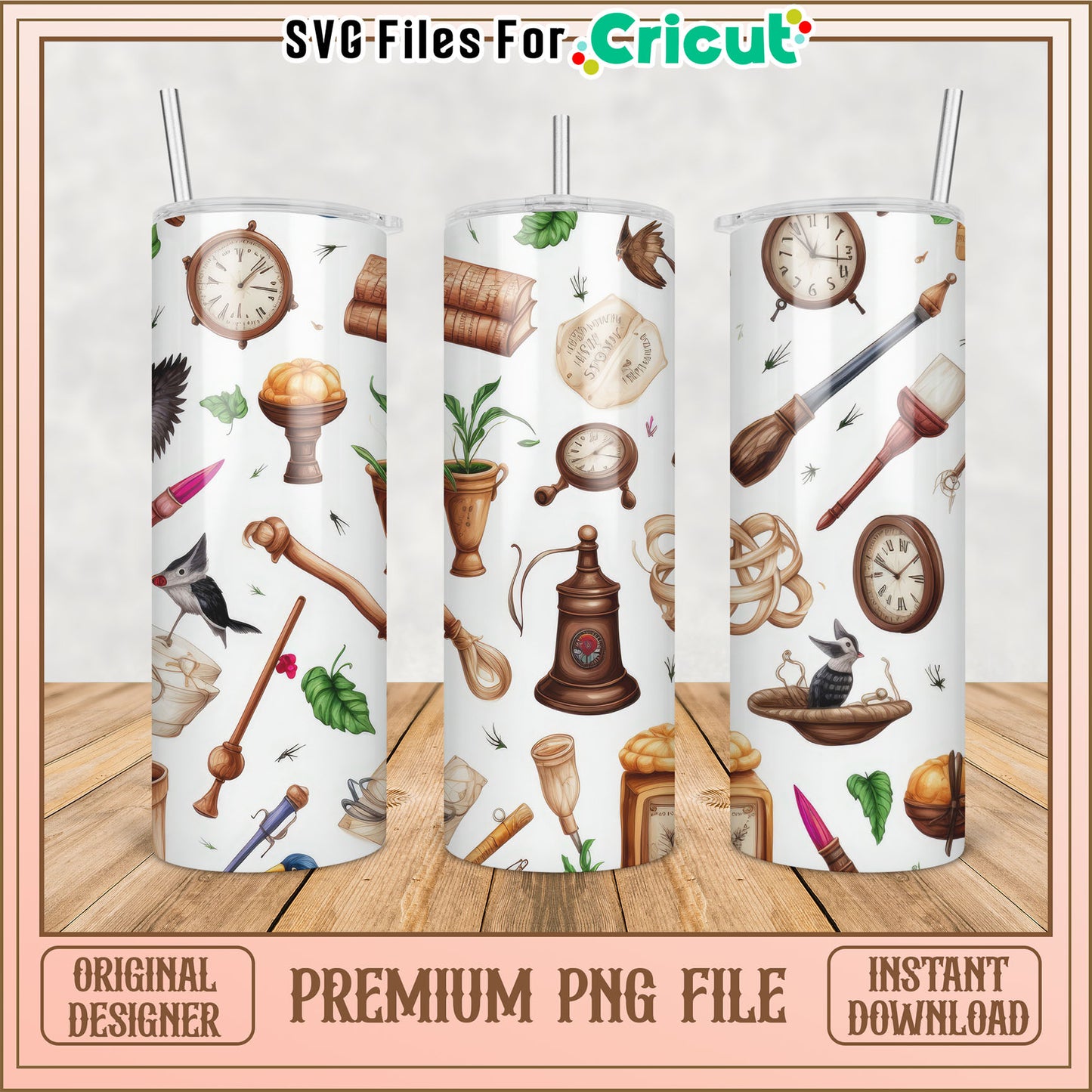 Vintage Clock Tumbler PNG Design