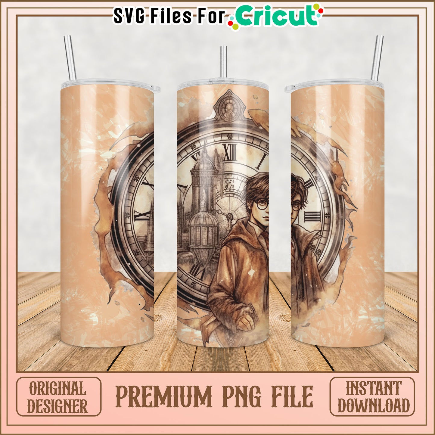Vintage Clock Tumbler PNG Instant Download