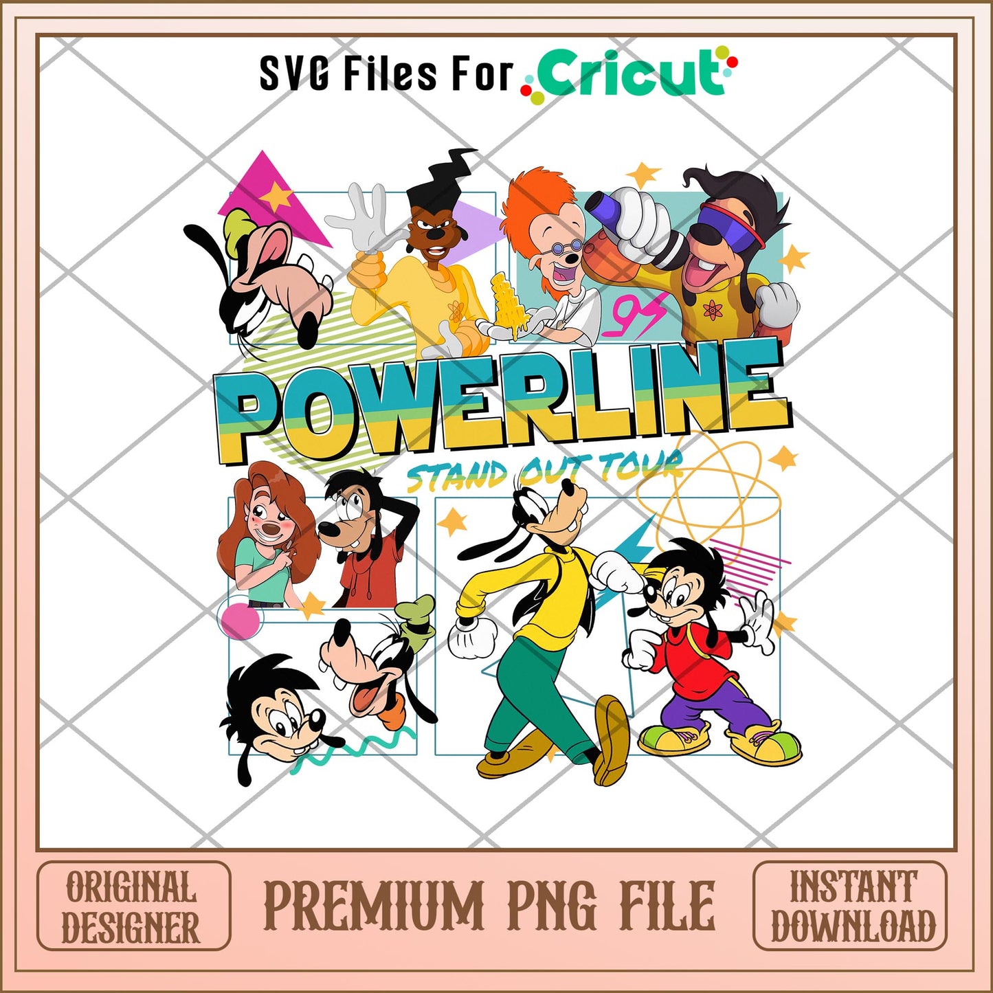 Vintage Goofy Movie Powerline Stand Out Tour Png, Disney characters png, Digital Download