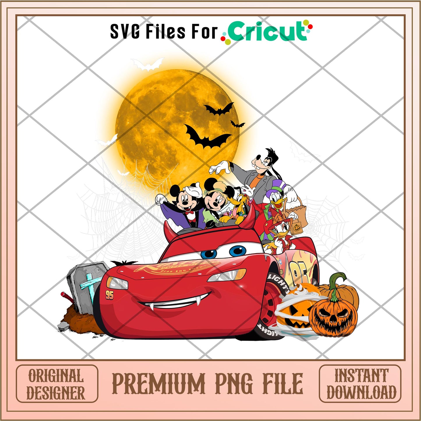 Vintage Mickey And Friends Lightning McQueen Halloween png, cars png, digital download