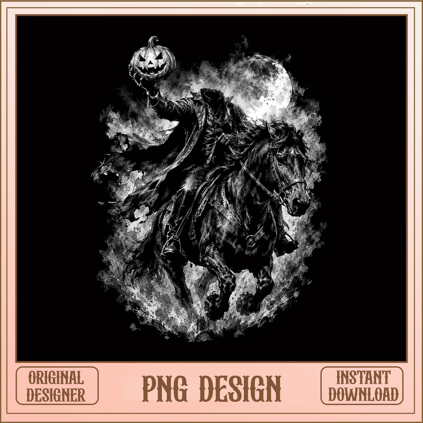 Vintage Horseman Halloween PNG, Pumpkin Head Rider PNG, Gothic PNG