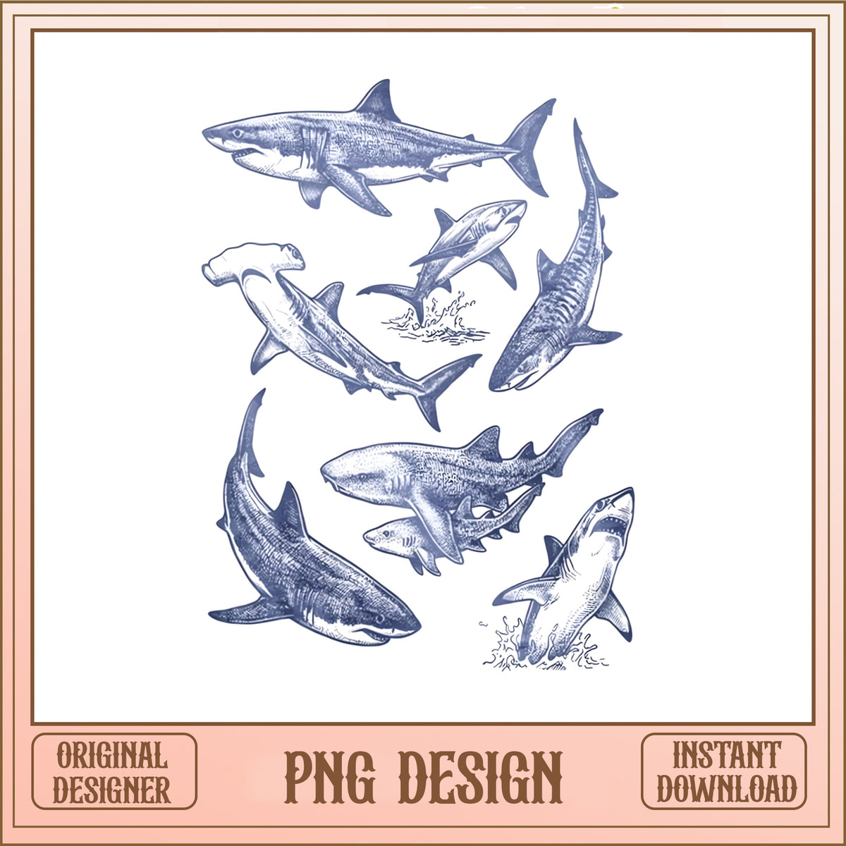 Vintage Shark Bundle PNG, Ocean Animals Clipart, Shark PNG