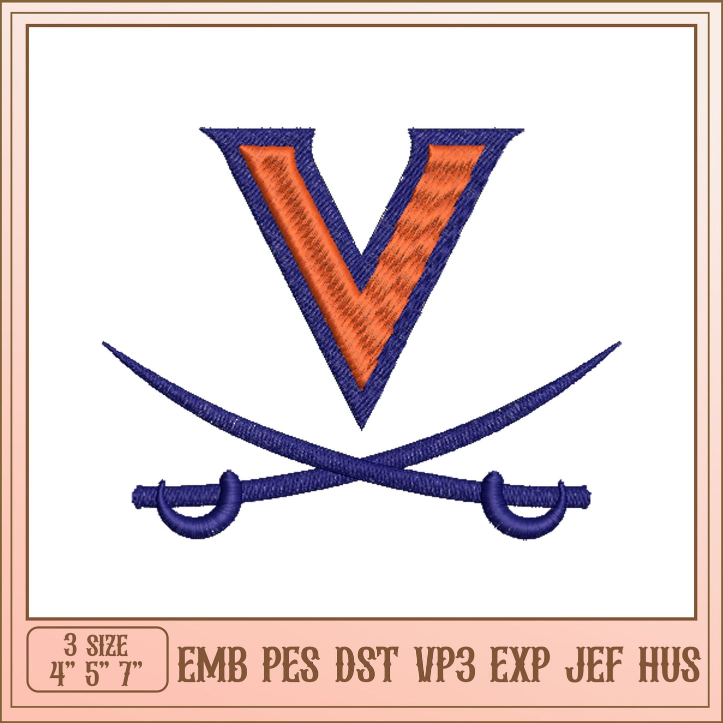 Virginia Tech V Embroidery Design