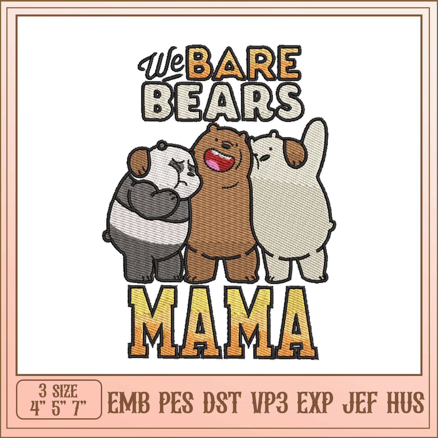 We Bare Bears Mama Embroidery Design for All Your Projects
