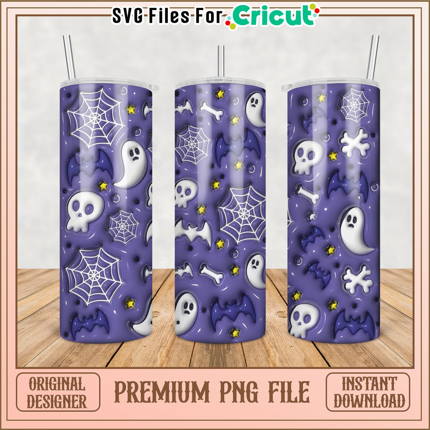 Whimsical Ghosts and Bats Tumbler Design Premium PNG Download