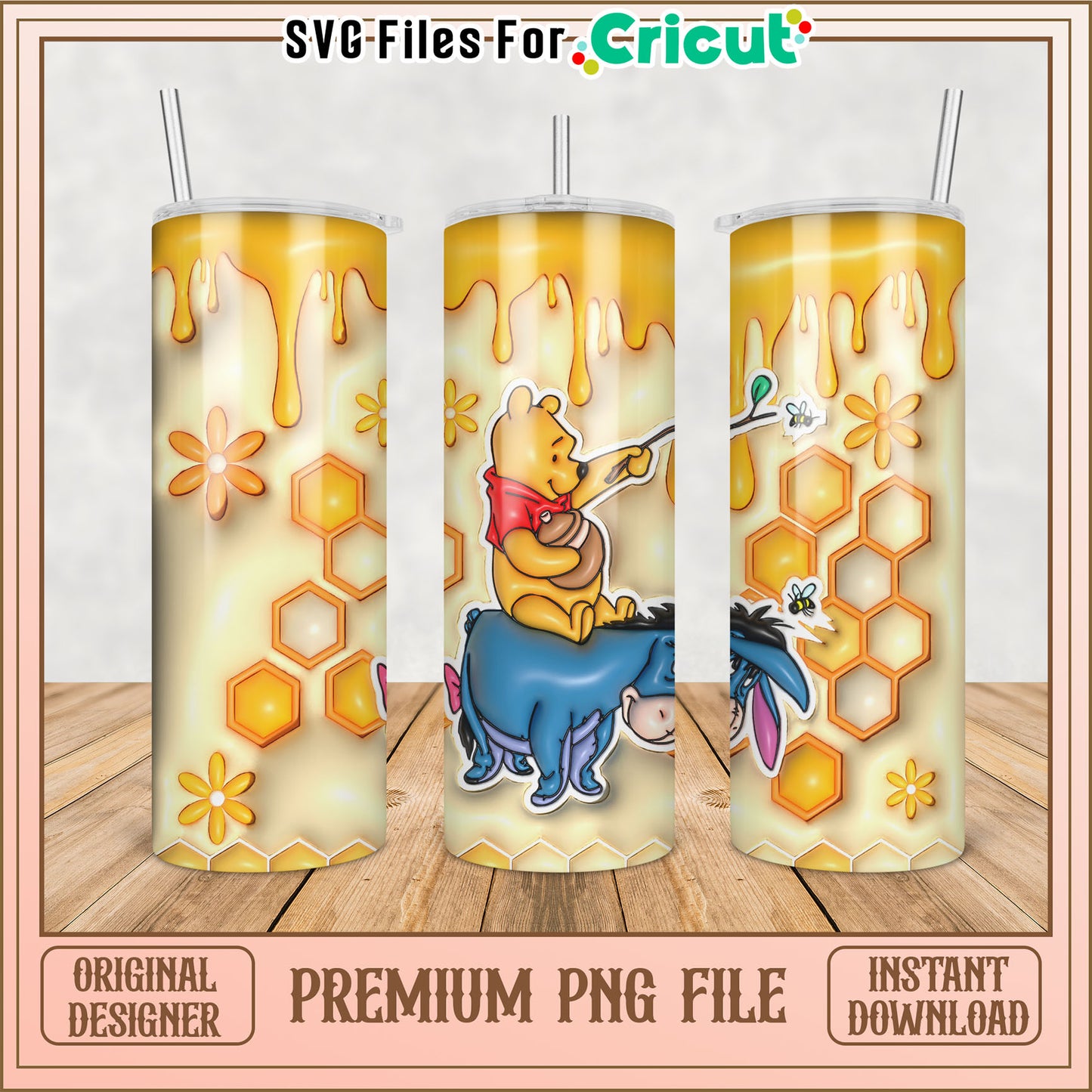 Whimsical Honey Bear Tumbler PNG for Craft Lovers