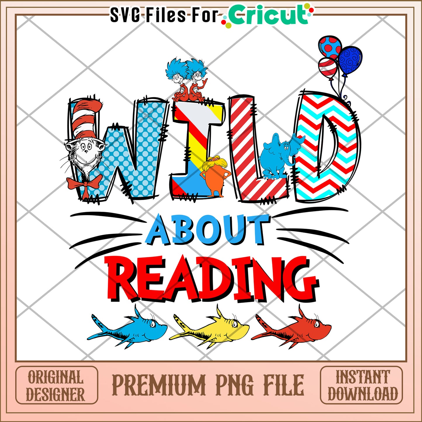 Wild About Reading Colorful Kids Art PNG Instant Download