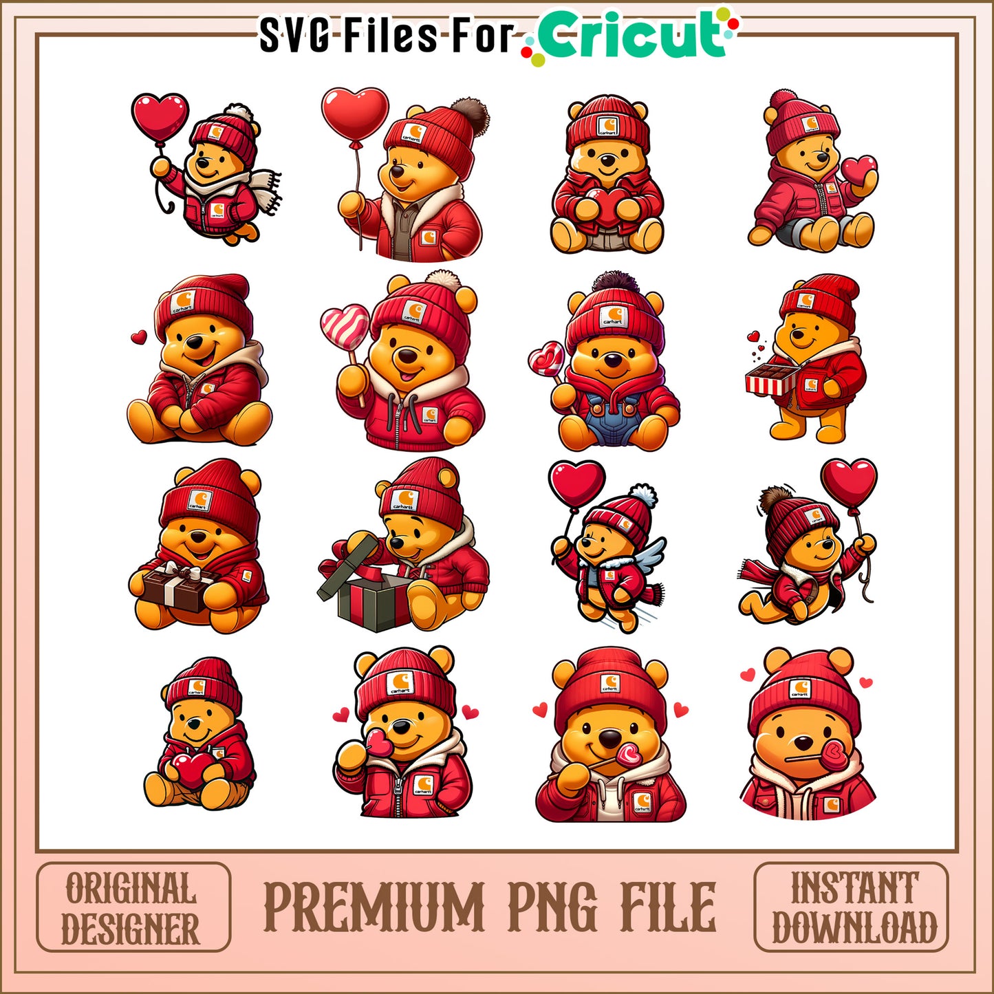Pooh bear love bundle png, winnie the pooh valentine png