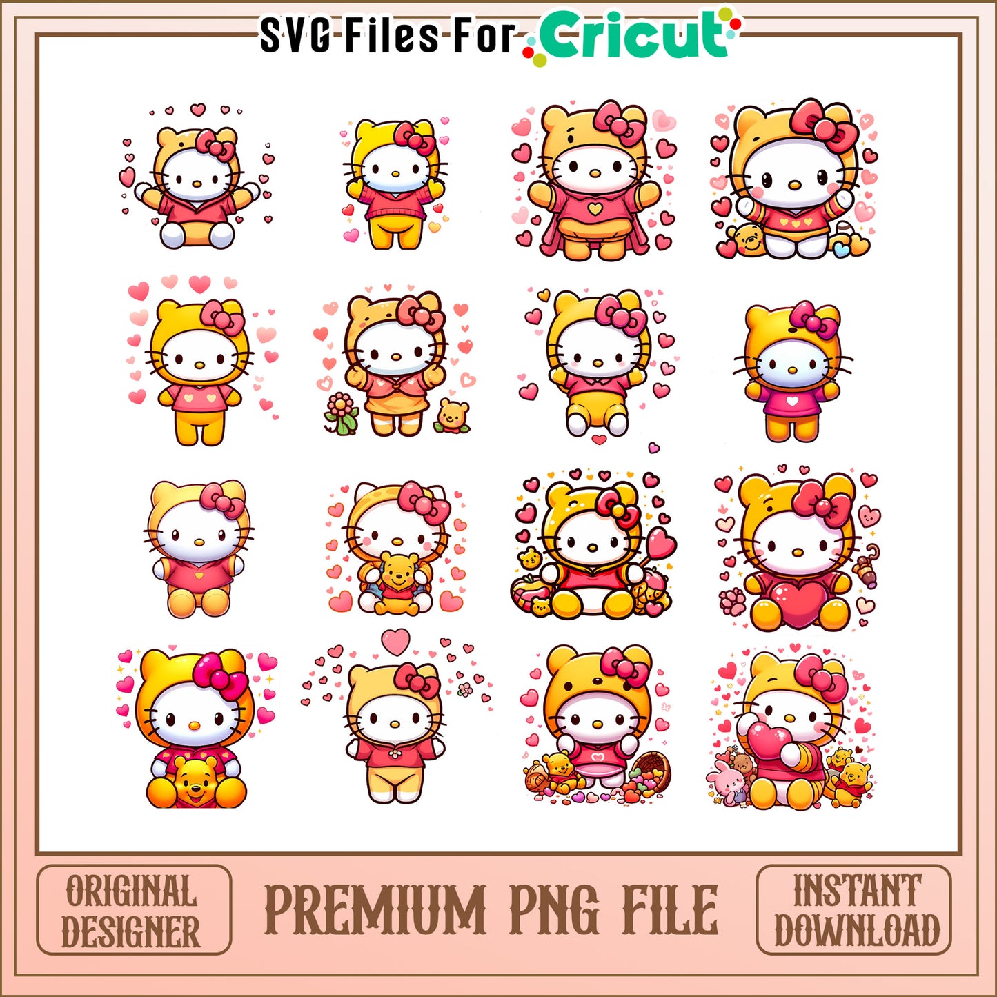 Hello kitty pooh love bundle png, valentines hello kitty png